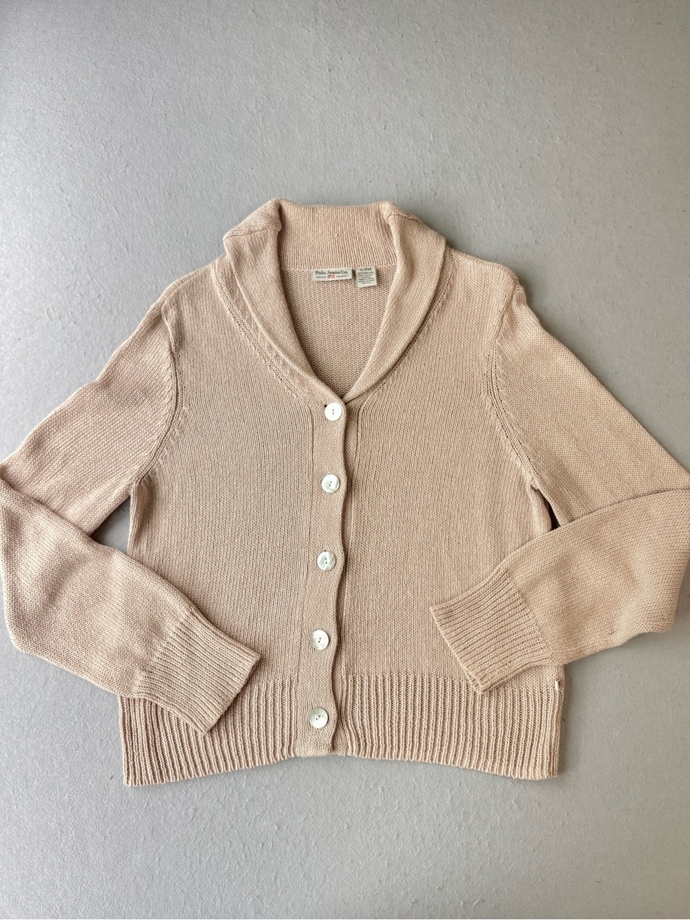 Vintage Polo Jeans Co. Ralph Lauren Shawl Collar Cardigan in Oatmeal Tan Sz XL